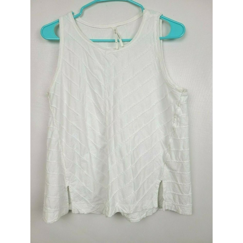 By Anthropologie White Ribbed Sleeveless Scoop Neck Tank Top Medium - Picture 1 of 9